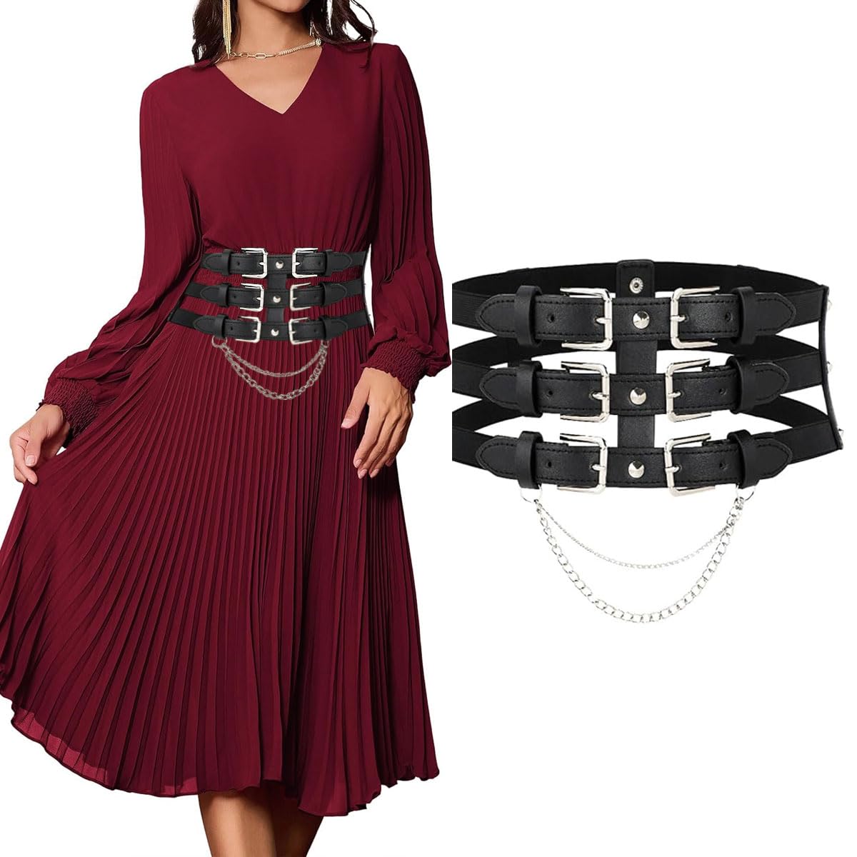 PALAY Punk Waist Belt Women Elastic Leather Waist Belt for Clothing Vintage Buckle Belts Stylish Waist Belt for Dresses, Shirts, Coats, Blazer PALAY Punk Waist Belt Women Elastic Leather Waist Belt for Clothing Vintage Buckle Belts Stylish Waist Belt for Dresses, Shirts, Coats, Blazer